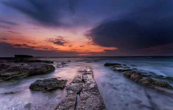 Море, Камень, Багрянец, Отмель, Небосклон
