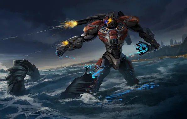 Море, фантастика, робот, гигант, pacific rim, jaeger