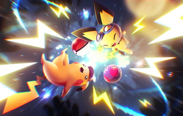 Молния, электричество, хвост, пикачу, схватка, покемон, pokemon, pokeball