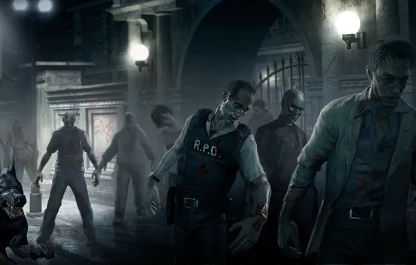 Zombie, blood, game, undead, police, dog, Resident Evil, man