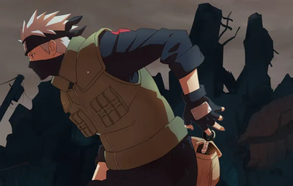 Развалины, naruto, art, кунай, hatake kakashi, touno