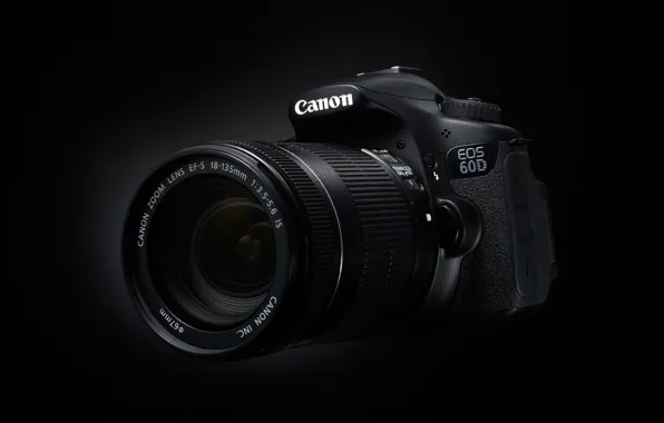 Фотоаппарат, черный фон, Canon, 60D