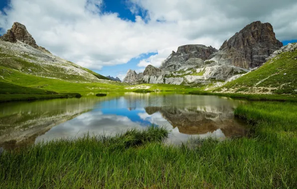 Картинка Italy, Mountain Lake, Dolomites