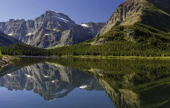 Лес, пейзаж, горы, природа, озеро, отражение, Канада