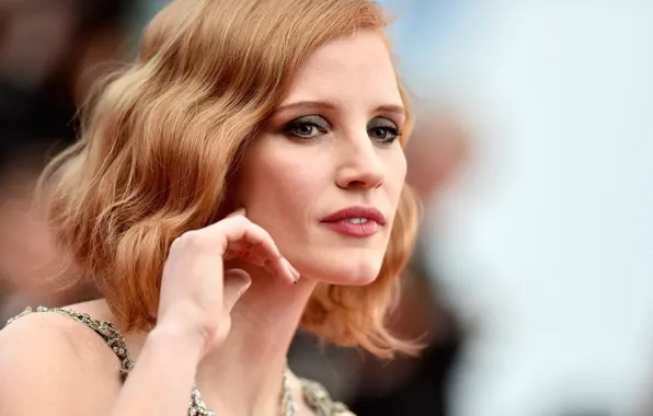 Взгляд, поза, рука, портрет, макияж, актриса, hair, Jessica Chastain