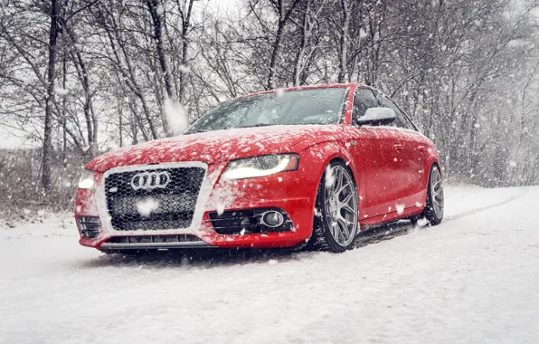Зима, снег, Audi, ауди, red, красная, winter