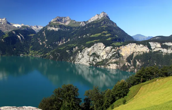 Картинка пейзаж, горы, природа, озеро, Швейцария, Morschach