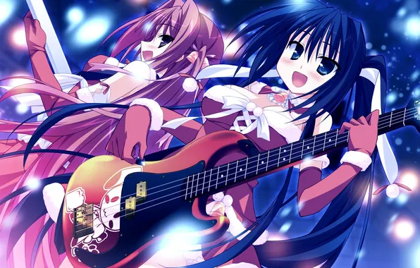 Картинка снег, девушки, гитара, арт, перчатки, izumi kyouka, natsume otona, yotsuiro passionato!