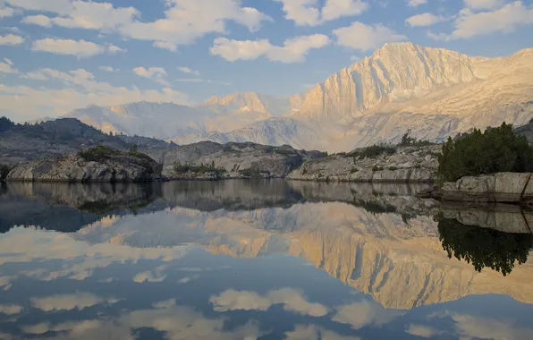 Небо, горы, озеро, отражение, камни, Йосемити, национальный парк, Yosemite National Park