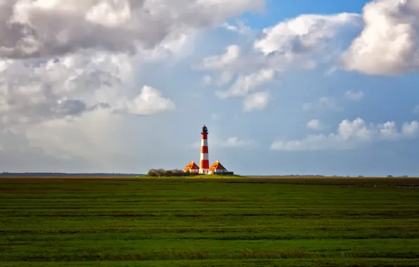 Поле, небо, облака, маяк, Германия, горизонт, Шлезвиг-Гольштейн, Leikenhusen