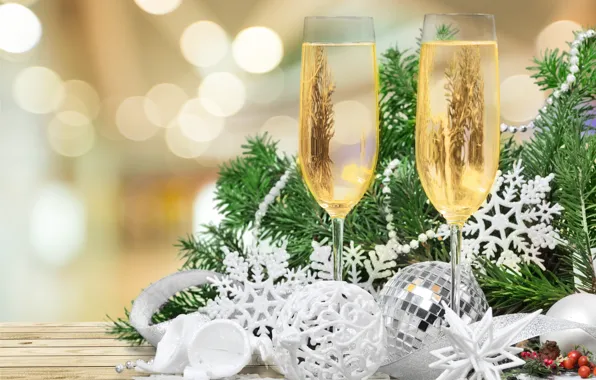 Елка, Новый Год, бокалы, Рождество, new year, happy, decoration, champagne