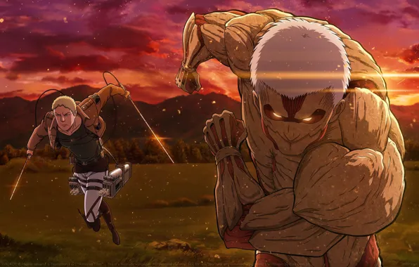Клинки, титан, горящие глаза, бронированный, Shingeki no Kyojin, Attack On Titan, Вторжение Гигантов, мускулатура