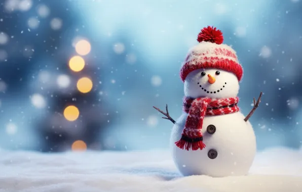 Картинка зима, снег, Рождество, Новый год, снеговик, Christmas, winter, snow