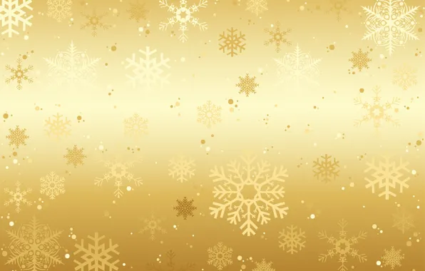 Зима, снег, снежинки, фон, golden, золотой, Christmas, winter