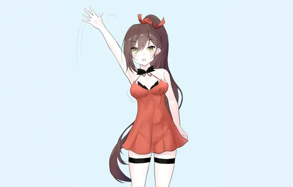 Girl, sexy, cleavage, thighhighs, long hair, dress, brown hair, boobs