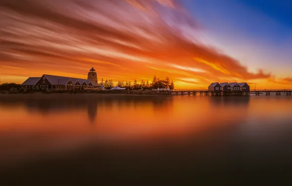 Мост, дома, Western Australia, Busselton Jetty, Burning Bridge