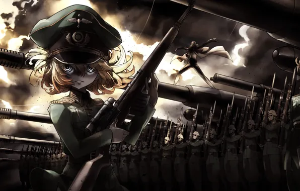 Girl, soldier, military, war, anime, cross, army, sniper
