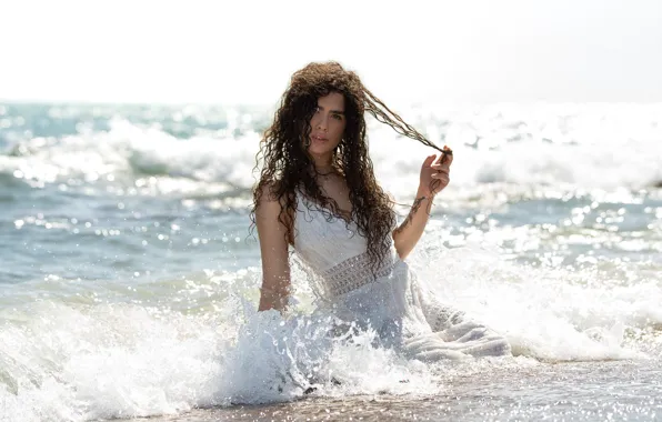 Картинка море, девушка, берег