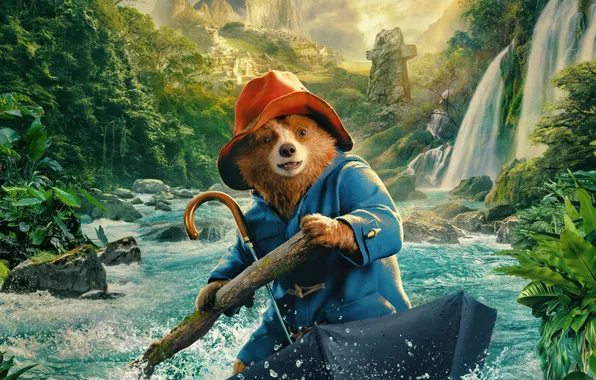 Горы, река, водопад, зонт, джунгли, приключения, Paddington, Paddington in Peru
