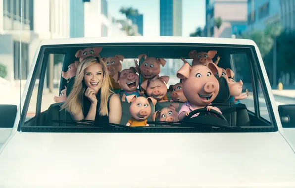 Картинка car, city, cinema, movie, blonde, film, pig, Reese Witherspoon