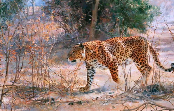 Леопард, Картина, Хищник, Donald Grant, Большая кошка, Британский художник-анималист, Дональд Грант