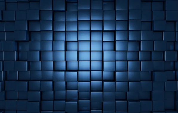 Синий, кубы, блеск, формы, рендер, cube, deep blue