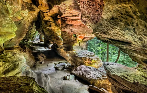 Скала, USA, США, Rock, Огайо, Ohio, Hocking Hills State Park, государственный парк Хокинг-Хиллз