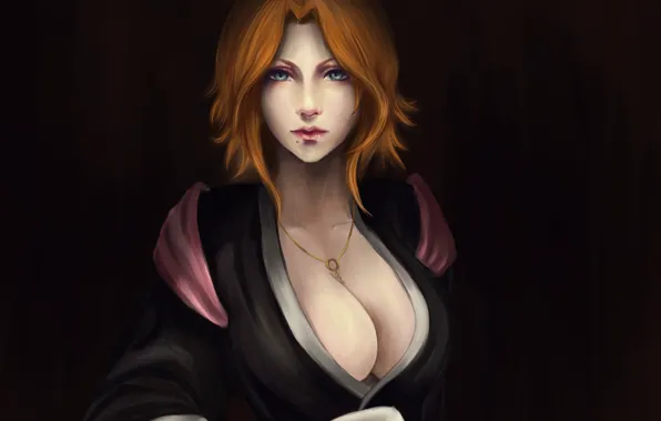 Грудь, девушка, темный фон, арт, цепочка, bleach, matsumoto rangiku, Robas Arel