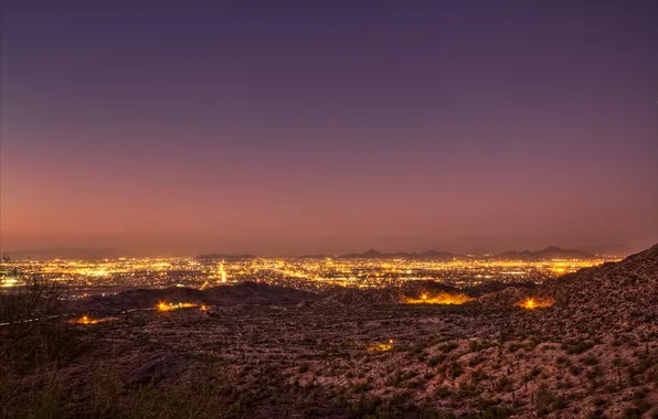 Картинка ночь, город, огни, пустыня, мексика