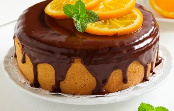 Картинка шоколад, апельсины, торт, cake, десерт, выпечка, глазурь, кекс