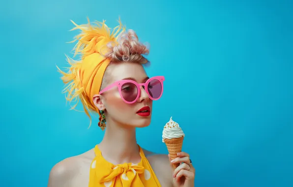 Fashion, glamour, blonde, ice cream, sunglasses