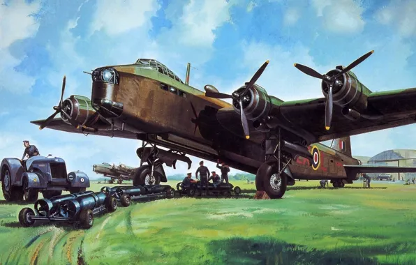 Рисунок, бомбардировщик, британский, Short Stirling, четырёхмоторный