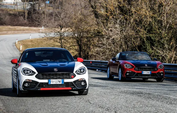 Родстер, спайдер, чёрно-белый, Abarth, на дороге, чёрно-красный, 124 Spider, 2019