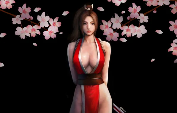 Девушка, Минимализм, Сакура, Арт, Mai Shiranui, Fatal Fury, Minimalism, Character