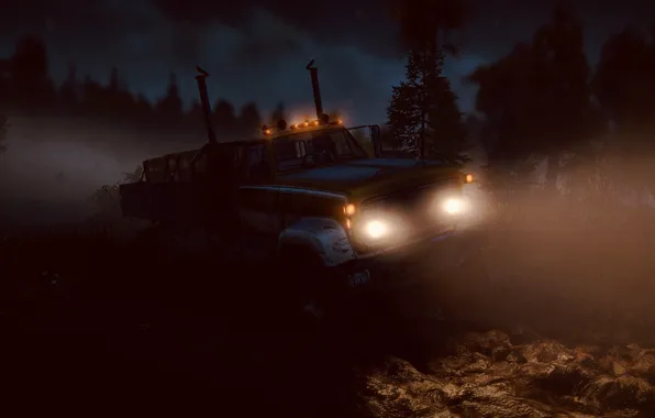 HDR, Clouds, Wood, Lights, Night, Truck, Game, Michigan