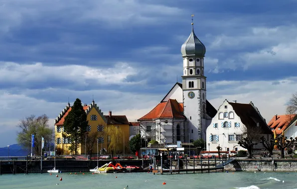 Картинка город, здания, Германия, Бавария, пирс, часовня, Вассербург