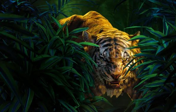 Картинка Scarlett Johansson, Jungle, Fantasy, Nature, Wood, Tiger, Snake, The