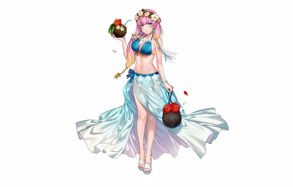 Girl, sexy, cleavage, pink hair, long hair, boobs, anime, beautiful