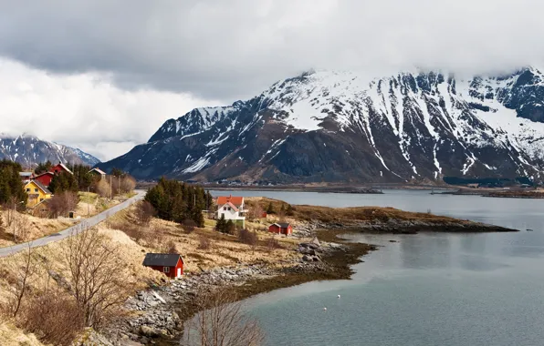 Картинка пейзаж, горы, природа, побережье, остров, Норвегия, Lofoten Islands