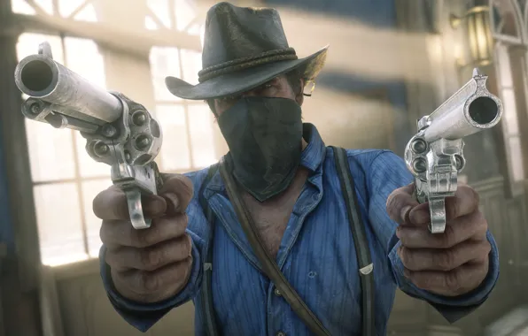 Шляпа, оружия, Rockstar, Бандит, Red Dead Redemption 2, Arthur Morgan, ограбления