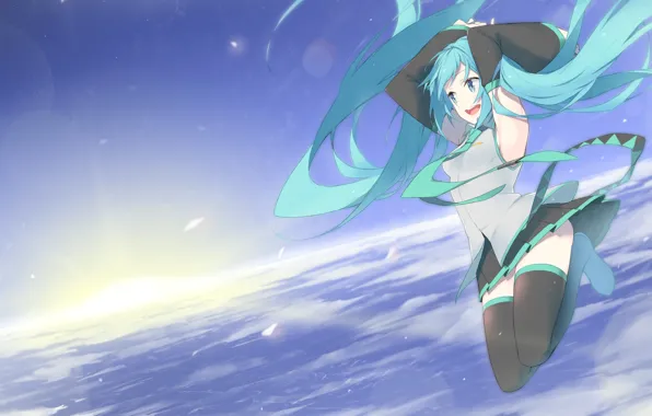 Небо, девушка, аниме, vocaloid, hatsune miku
