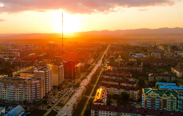 Картинка city, sunset, view, houses, yuzhno-Sakhalinsk