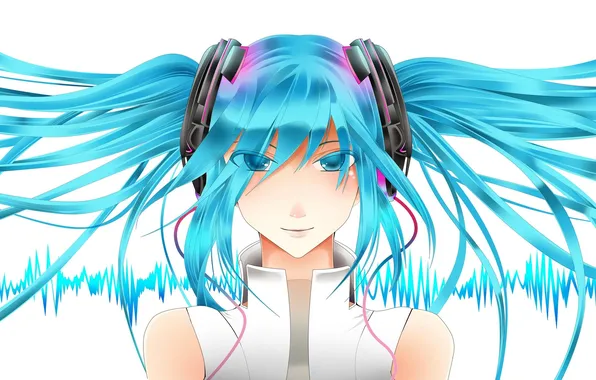 Глаза, девушка, лицо, провода, волосы, аниме, арт, vocaloid