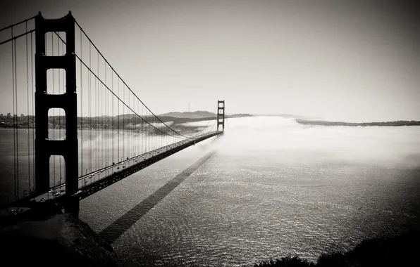 Мост, ч/б, калифорния, golden gate bridge, Into the Fog