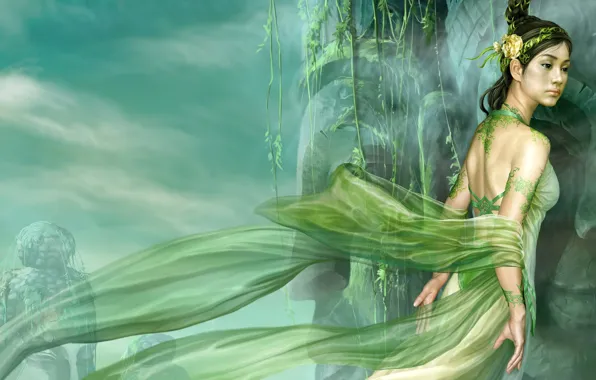 Картинка девушка, деревья, платье