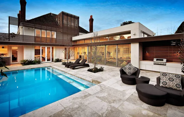 Обои вилла, бассейн, архитектура, терраса, outside-inside house, by ...