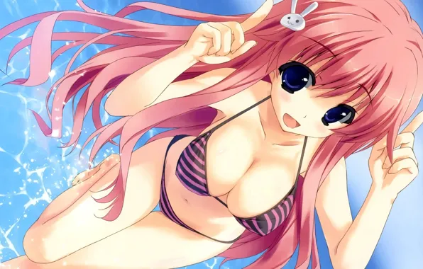 Girl, sexy, cleavage, long hair, boobs, anime, water, beautiful