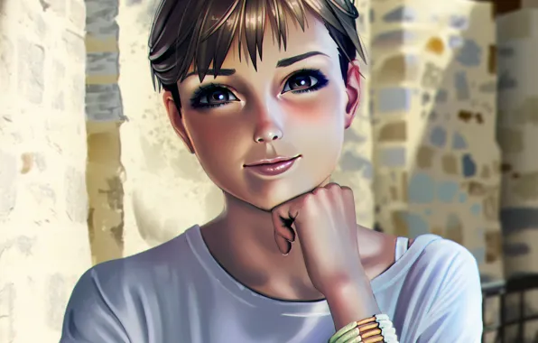 Картинка глаза, девушка, лицо, волосы, красота, руки, арт, губы