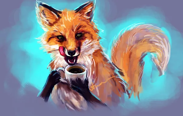 Картинка Рисунок, Лиса, Стакан, Fox