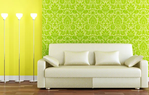 Зеленый, стиль, фон, диван, интерьер